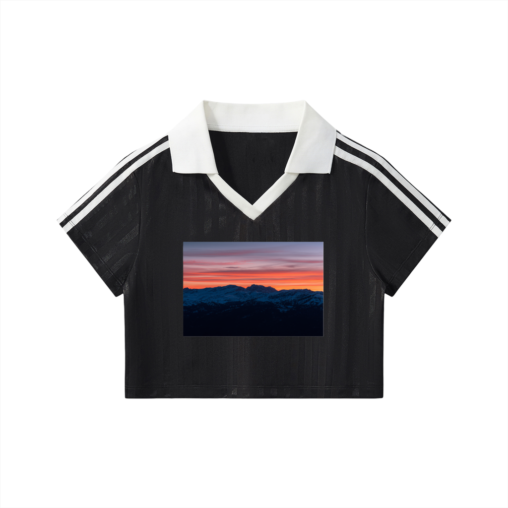 Contrast Collar Striped Cropped Jersey