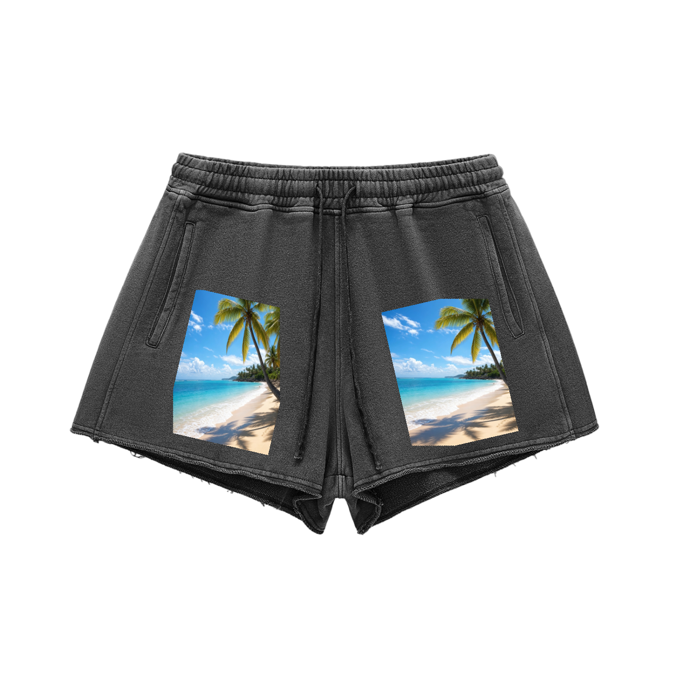 Snow Washed Raw Edge Drawstring Shorts